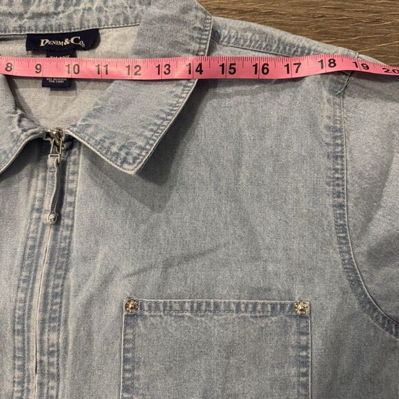 Vintage Denim&Co. Embroidered Denim Jacket Size XL Short Sleeve Zip Up Floral - Picture 5 of 9